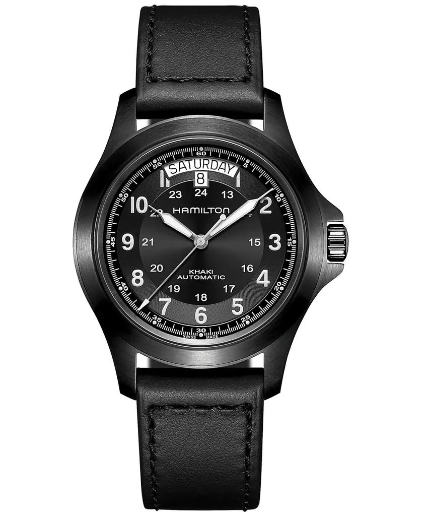 Hamilton Men's Swiss Automatic Khaki Field King Black Leather Strap Watch 40mm 1