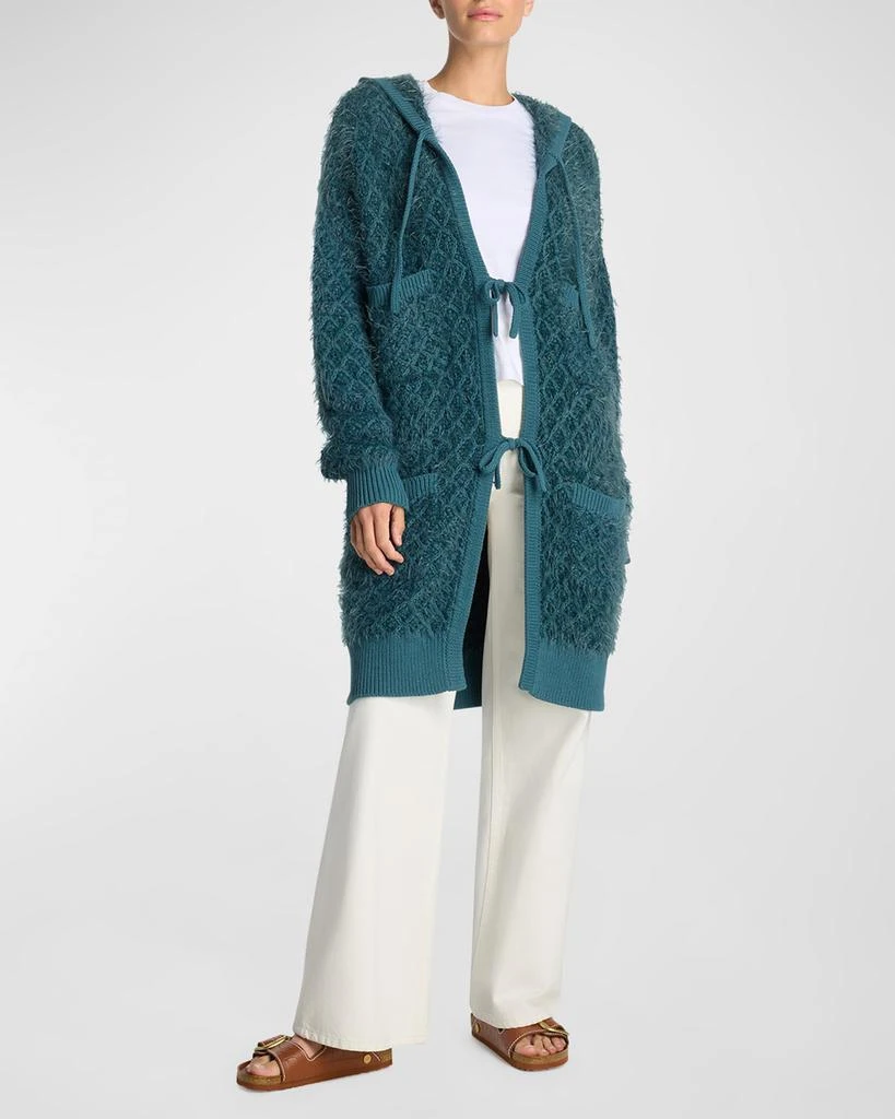 St. John Eyelash Diamond-Knit Long Hooded Cardigan 3