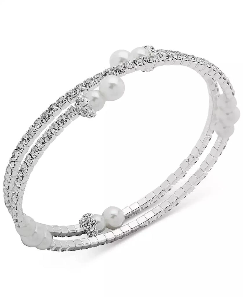 Anne Klein Silver-Tone Imitation Pearl & Crystal Coil Bracelet 1