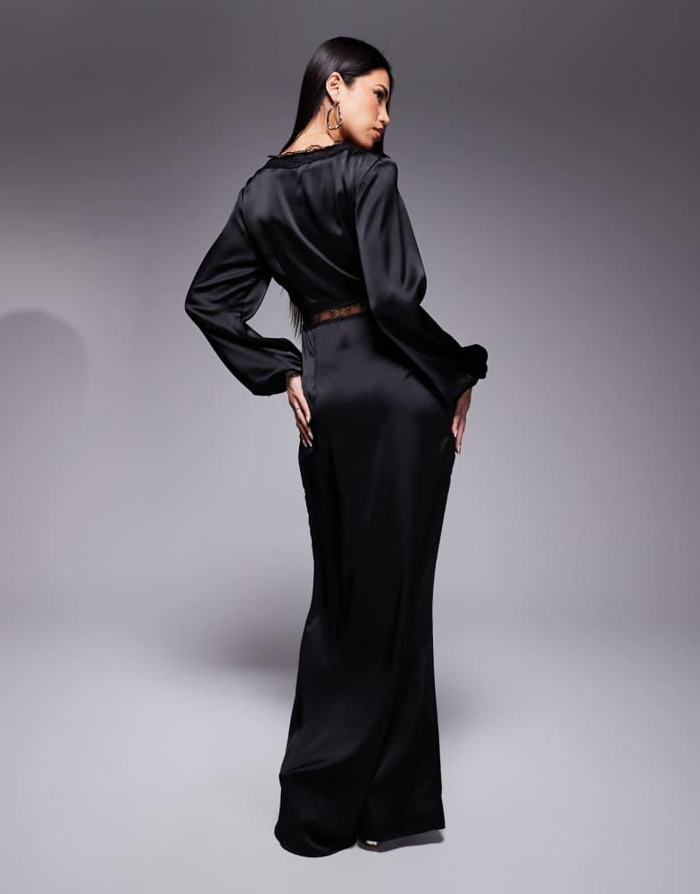 Never Fully Dressed Never Fully Dressed Mimi long sleeve lace cut-out slip maxi dress in black