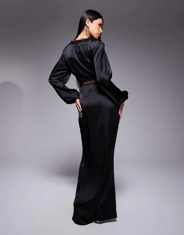 Never Fully Dressed Never Fully Dressed Mimi long sleeve lace cut-out slip maxi dress in black 2