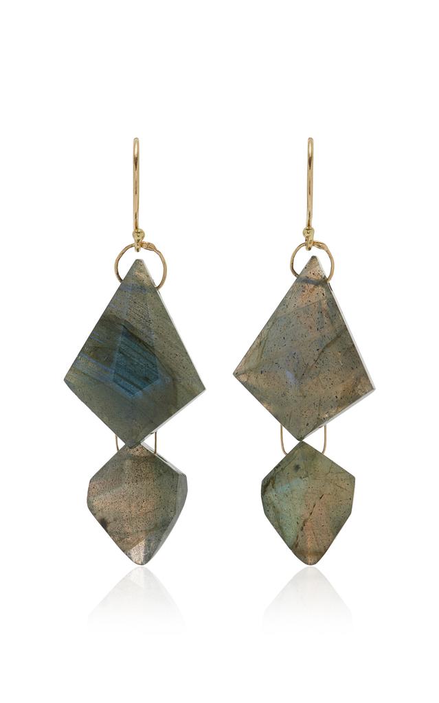 Ten Thousand Things Ten Thousand Things - 18K Yellow Gold Labradorite Double Faceted Drop Earrings - Grey - OS - Moda Operandi - Gifts For Her