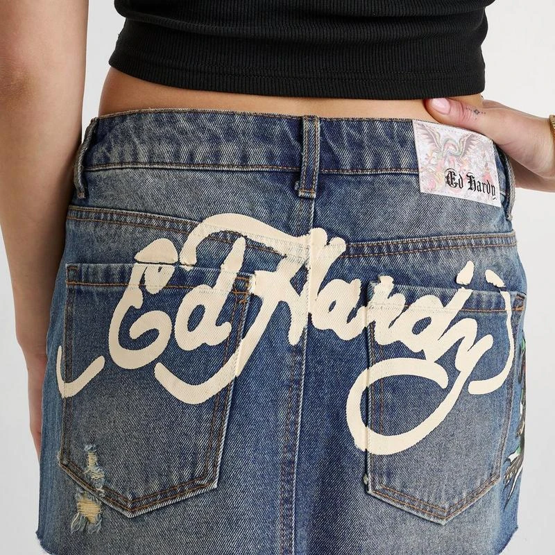 Ed Hardy Women's Ed Hardy Panther Dagger Denim Mini Skirt 6