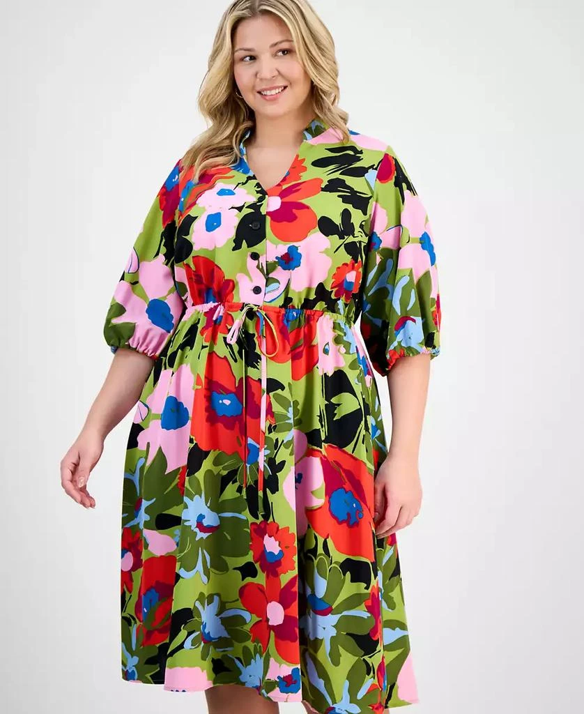 Sandra Darren Plus Size Print Tie-Waist 3/4-Sleeve Midi Dress 3