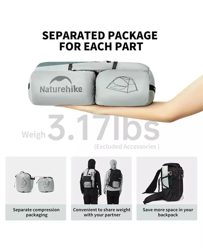 Naturehike Star River UL 2 Person Backpacking Tent, Double Layer Waterproof Two Person Tent, Lightweight Backpacking Cycling 2 Person Tent 3