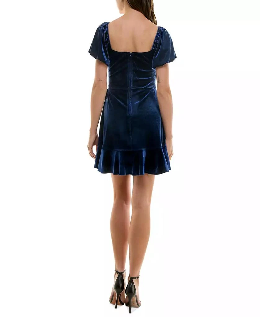 Trixxi Juniors' Puff-Sleeve Faux-Wrap Velvet Dress 2