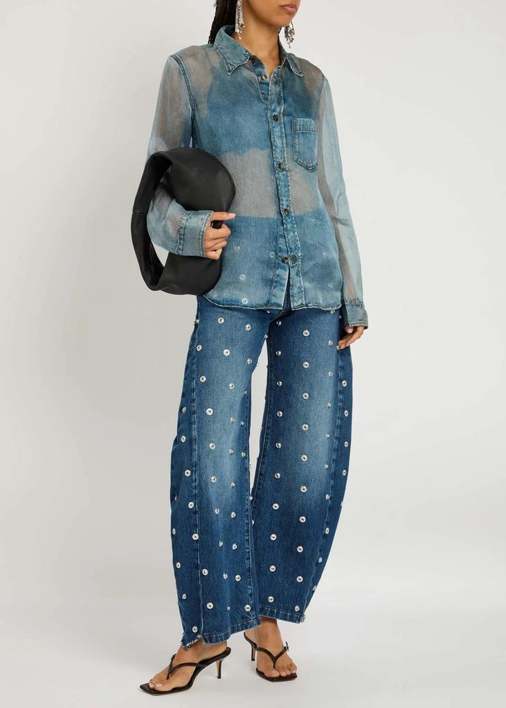 HAIKURE Ronda Blue Denim Print silk-chiffon shirt 4