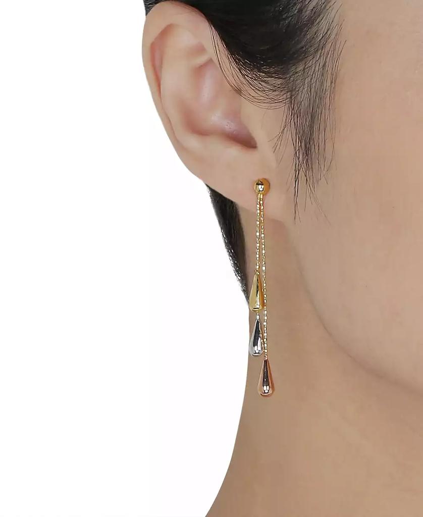 Italian Gold Tri-Gold Linear Drop Earrings in 14k Gold, White Gold and Rose Gold, 2 inch