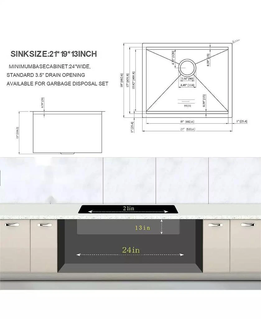 Flynama Laundry Workstation Sink Undermount Deep Single Bowl Stainless Steel Utility Tub 4