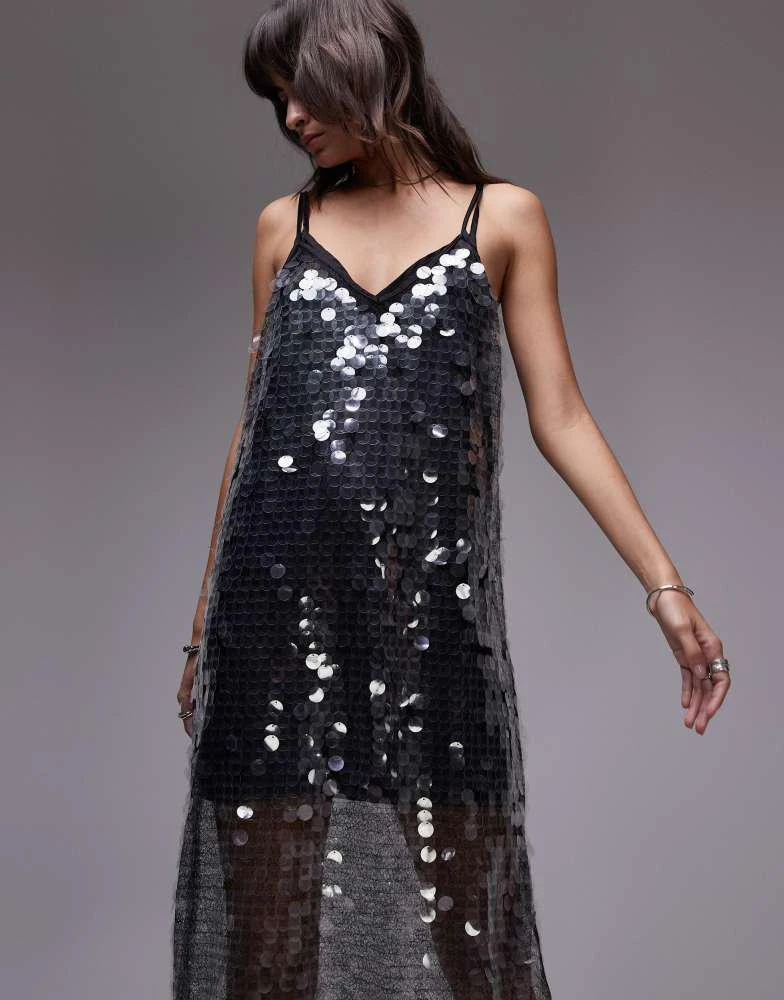 Mango Mango mesh disc maxi dress in silver 1