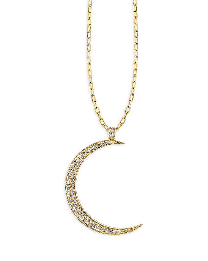 Sydney Evan 14K Yellow Diamond Crescent Moon Pendant Necklace, 20"