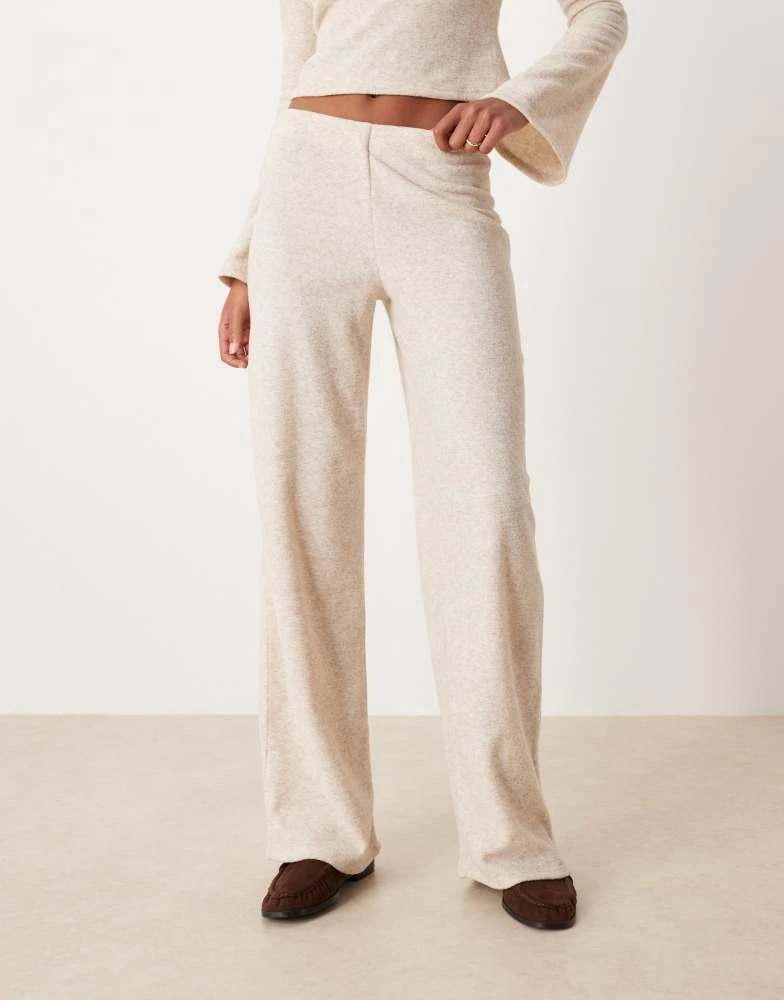 ASOS ASOS DESIGN co-ord brushed rib wide leg trousers in oatmeal