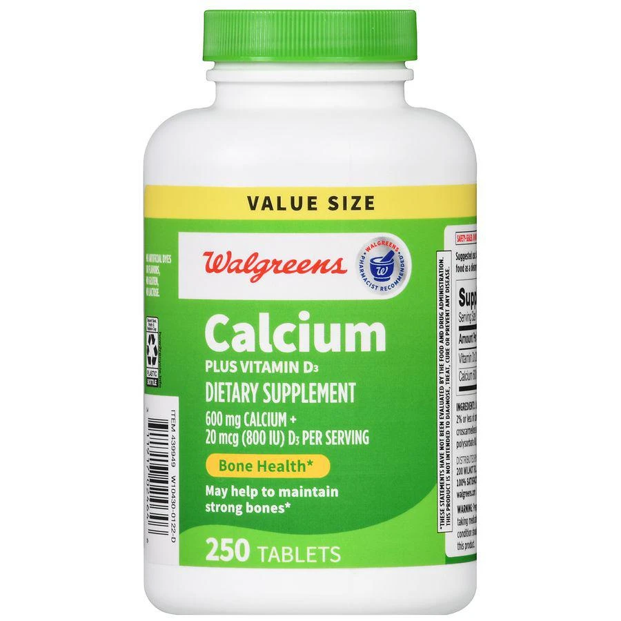 Walgreens Calcium 600 mg Plus Vitamin D3 20 mcg Tablets (250 days) 2