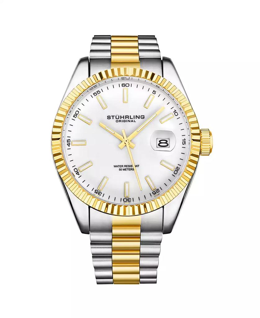Stuhrling Men's Silver - Gold Tone Layered Stainless Steel Bracelet Watch 42mm