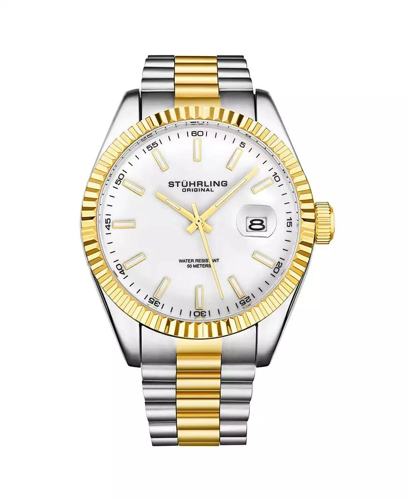 Stuhrling Men's Silver - Gold Tone Layered Stainless Steel Bracelet Watch 42mm 1