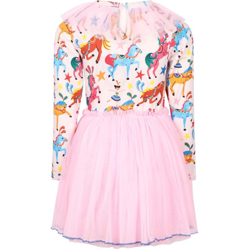 Rock Your Baby All over colorful ponys long sleeved dress with pink tulle bottoms