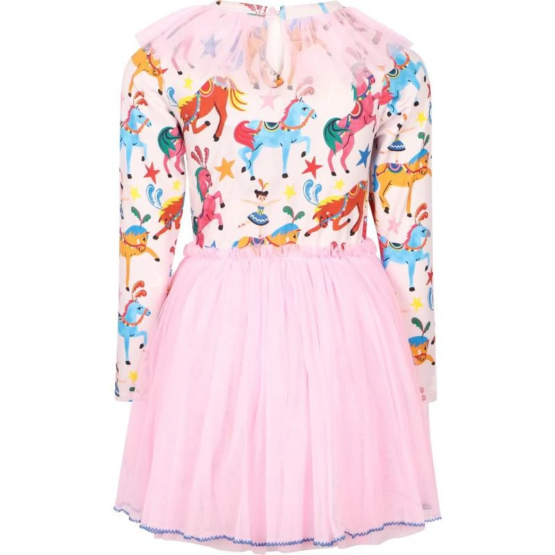 Rock Your Baby All over colorful ponys long sleeved dress with pink tulle bottoms 2