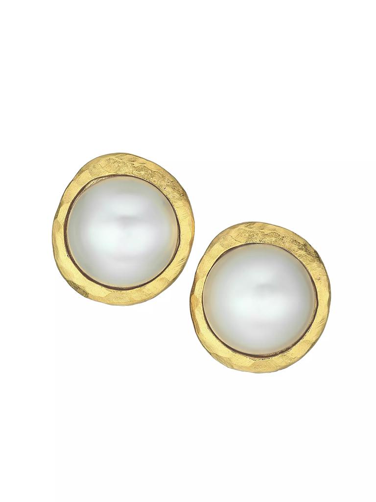 Kenneth Jay Lane Satin Goldplated & Faux Pearl Cabochon Button Clip-On Earrings