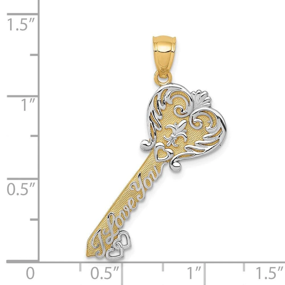 Diamond2Deal 14k Yellow Gold White Rhodium Polished I LOVE YOU Filigree Heart Key Charm 4