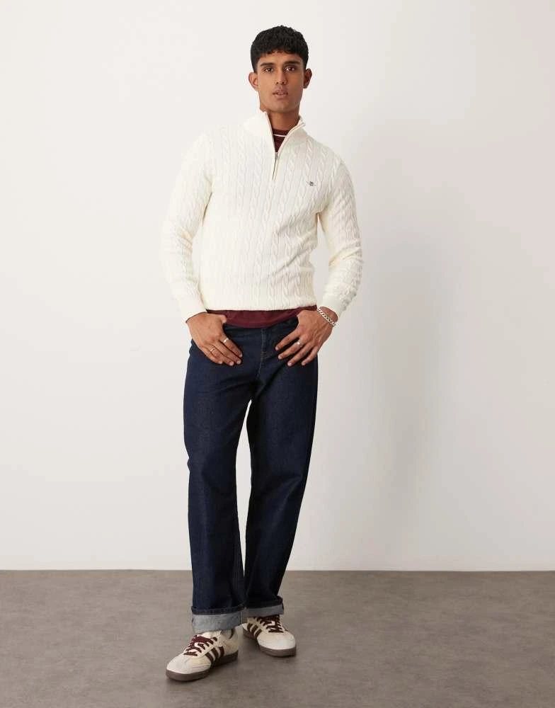 Gant GANT cotton cable knit half zip jumper with logo in cream 2