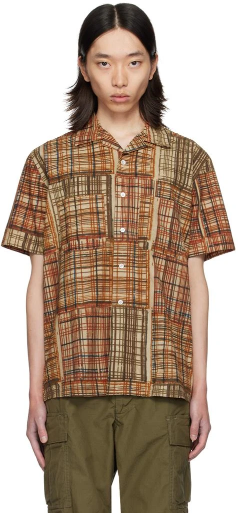 BEAMS PLUS Brown Block Print Shirt 1