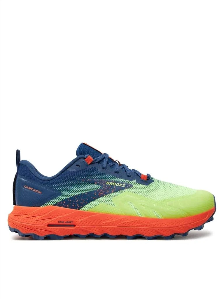Brooks Men's Cascadia 17 Trail Running Shoes In Sharp Green/navy/firecracker 2