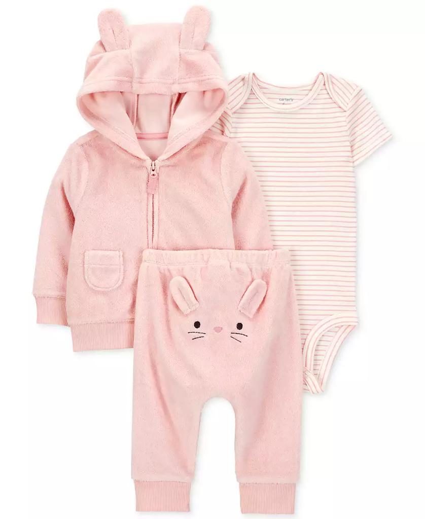 Carter's Baby Girls Bunny Little Hooded Cardigan, Bodysuit & Pants, 3 Piece Set