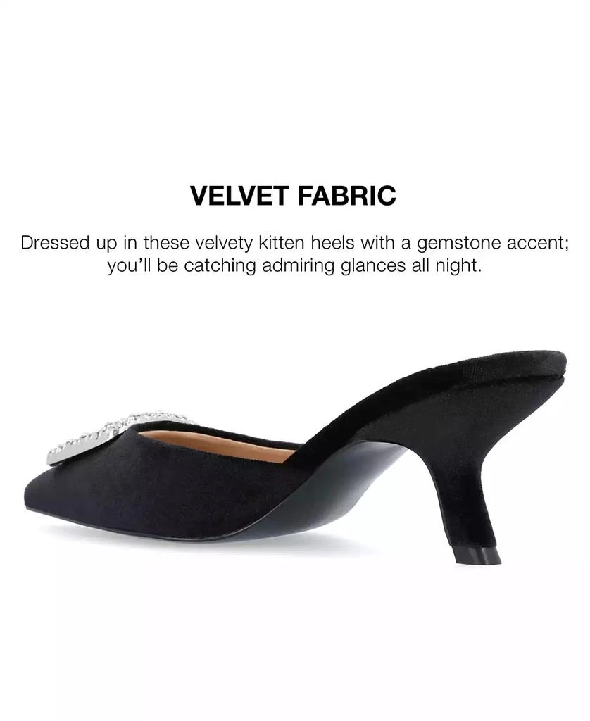 Journee Collection Women's Rishie Ornamented Kitten Heel Velvet Slip On Pumps 8