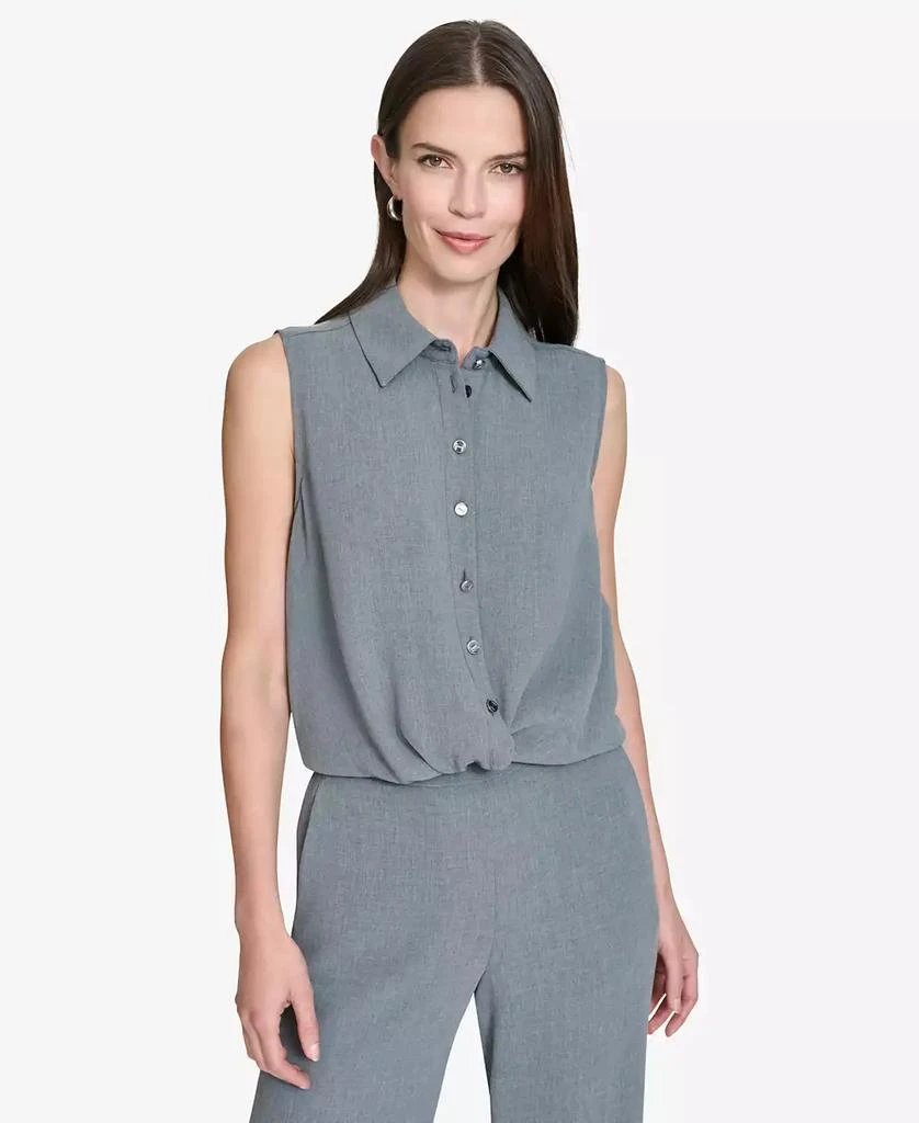 HALSTON Women's Twist-Hem Collared Sleeveless Blouse 1