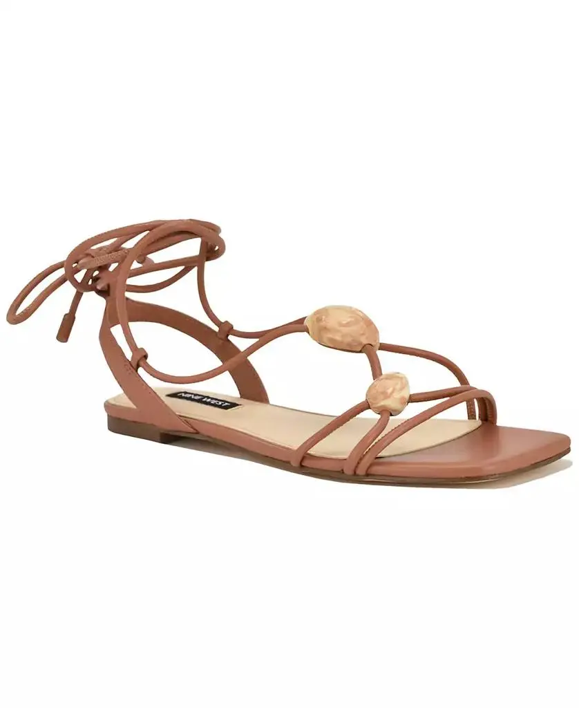 Nine West Women's Niraa Strappy Ornamented Flat Tie-Up Sandals
