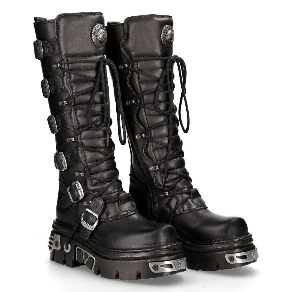 NewRock 272 Metallic Goth Leather Buckle Boots Punk