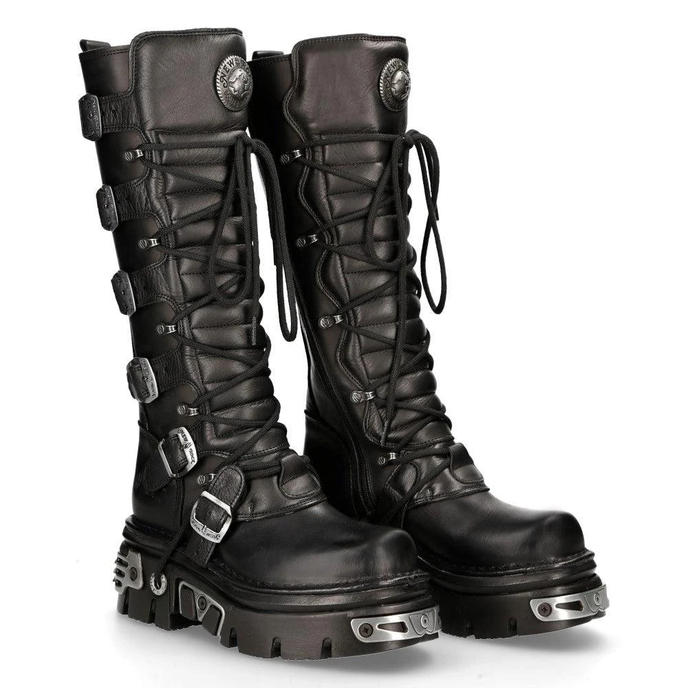 NewRock 272 Metallic Goth Leather Buckle Boots Punk 1