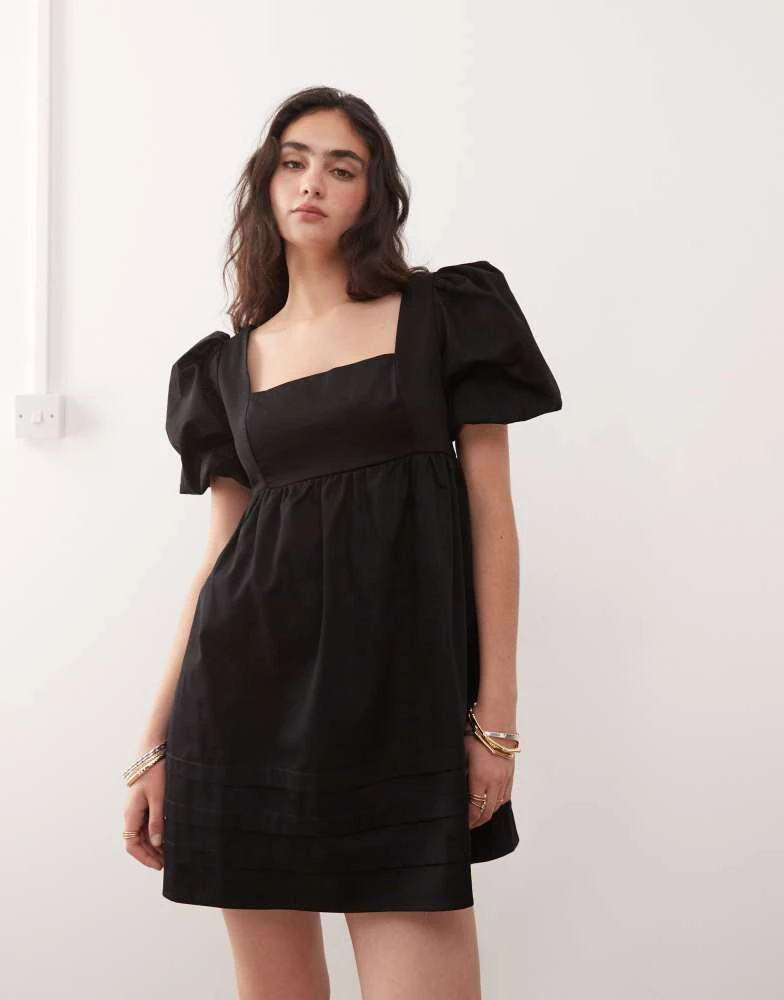 Reclaimed Vintage smock babydoll mini dress with pintuck details in Black Reclaimed Vintage smock babydoll mini dress with pintuck details in Black