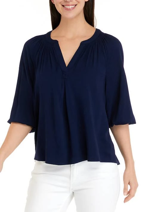 Crown & Ivy™ Ivy Petite 3 4 Sleeve Solid Peasant Top 1