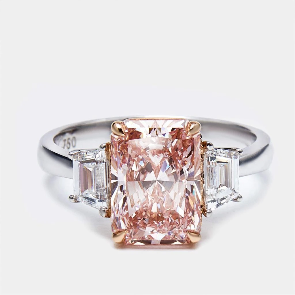 The Diamond Edit 3.70 cts Pink Radiant Cut and Baguette 18k Two Tone Gold Lab Grown Diamonds Ring Size 52 2