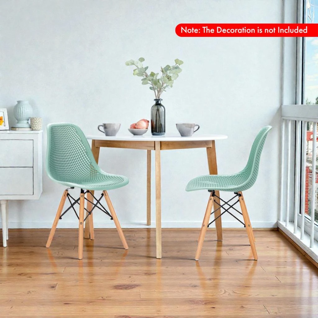 Hivvago Set of 2 Sleek Plastic Chairs with Cutout Design and Solid Wood Legs 2