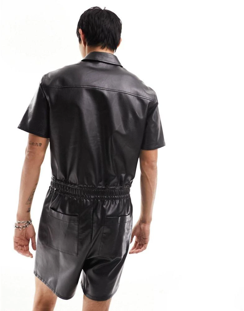 ASOS ASOS DESIGN short boilersuit in black leather look 4