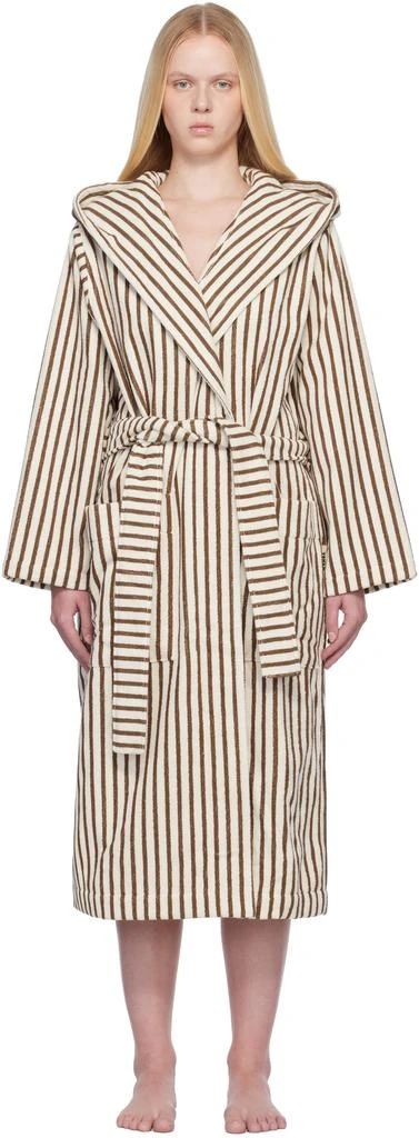 Tekla Off-White 
Brown Terry Hooded Bathrobe