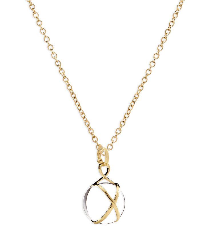 L. Klein 18K Yellow Gold Prisma Crystal Quartz 14mm Pendant Classic Chain Necklace, 16-18"