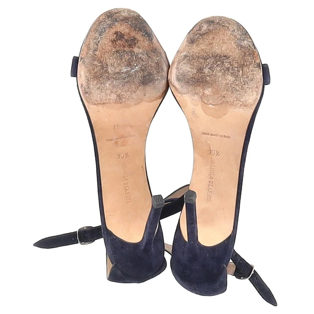 Manolo Blahnik Chaos Ankle Strap Sandals in Navy Blue Suede 6
