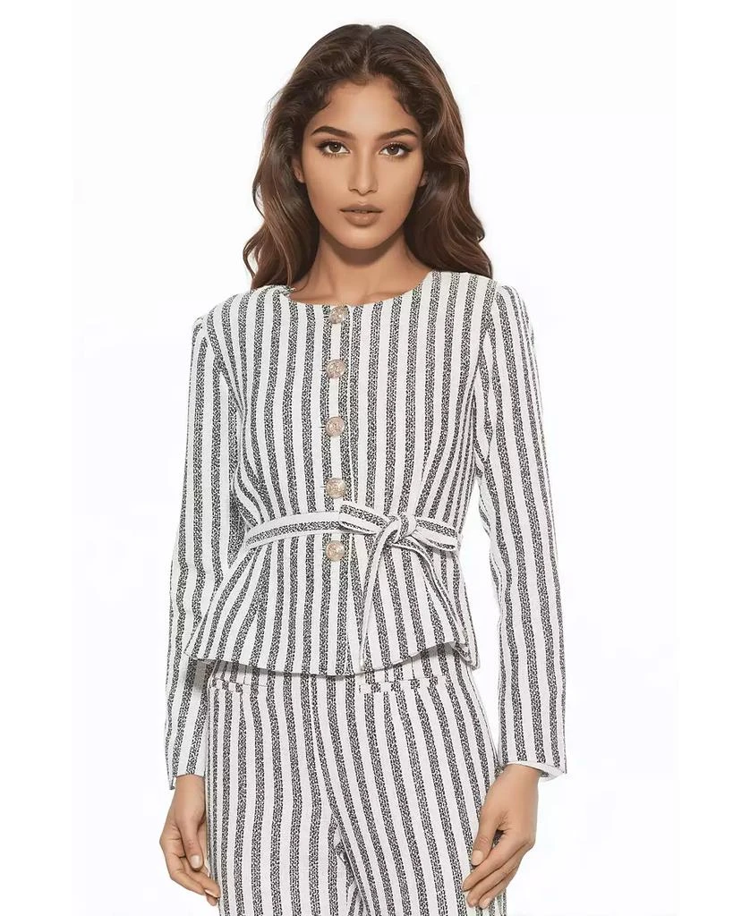 ALEXIA ADMOR Women
s Arjun Striped Long Sleeve Scoop Neck Sweater Jacket 2