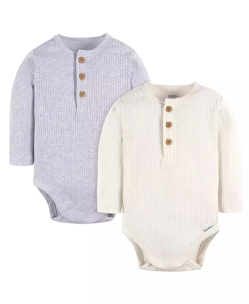 Gerber Baby Boys Long Sleeve Henley Style Onesies Bodysuits, 2-pack 1