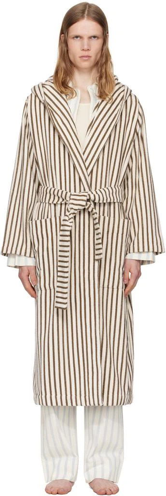 Tekla Off-White 
Brown Terry Hooded Bathrobe