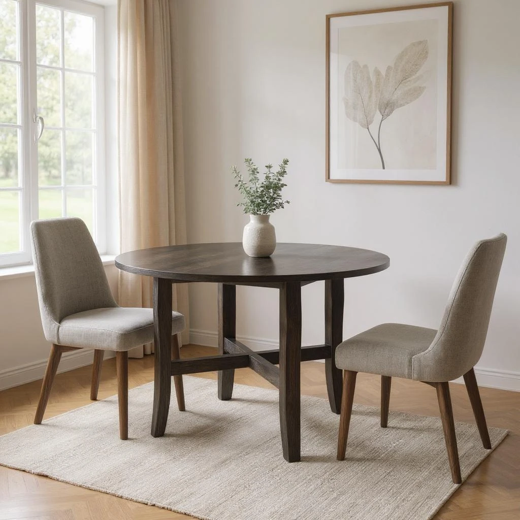 Hivvago 47" Gray Wood Cross Leg Base Round Top Dining Table