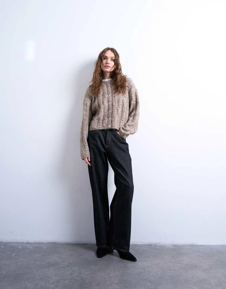 Topshop Topshop knitted fluffy cable cardigan in oat 4