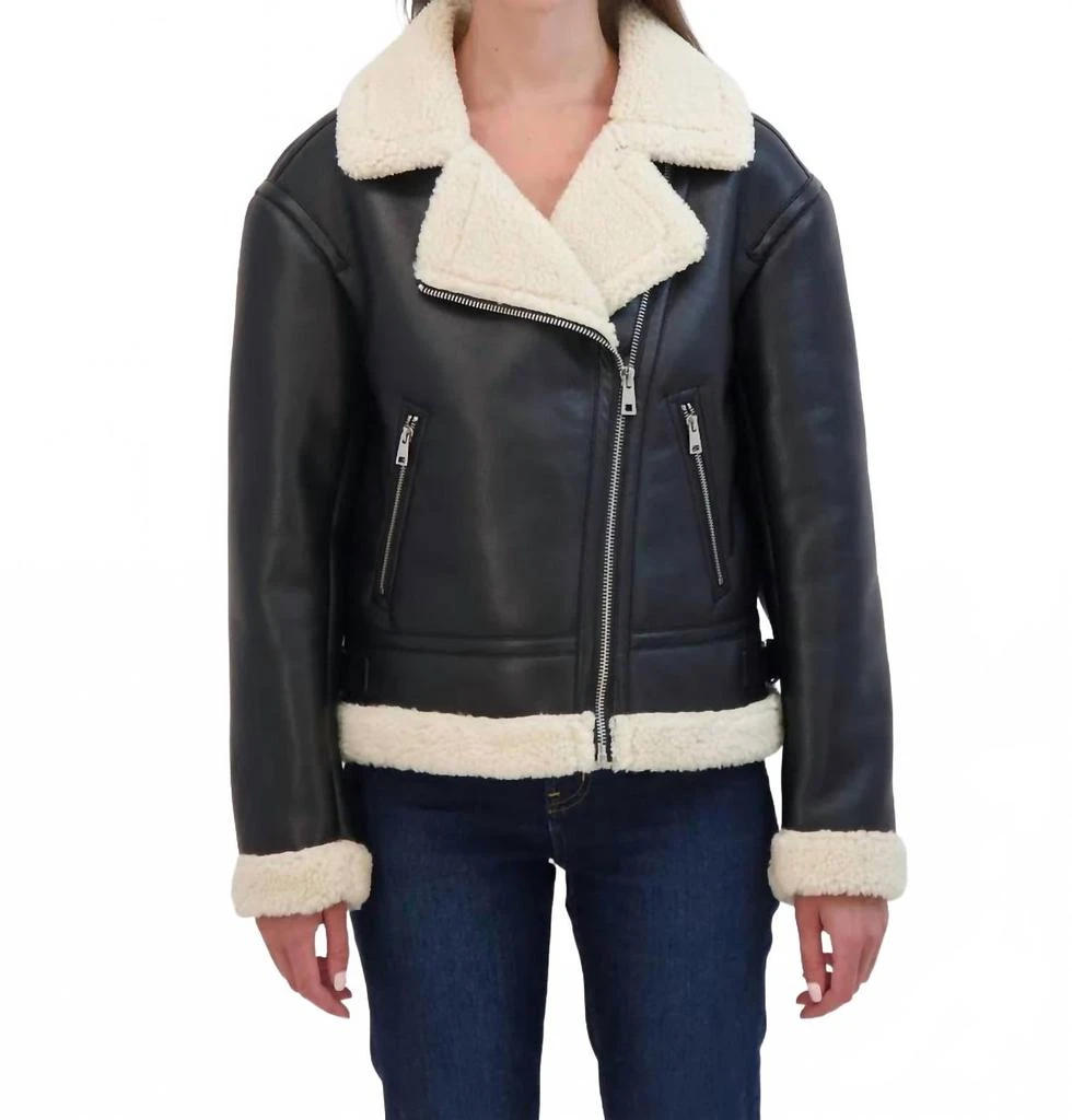 sebby Faux Leather Shearling Moto Jacket In Black
