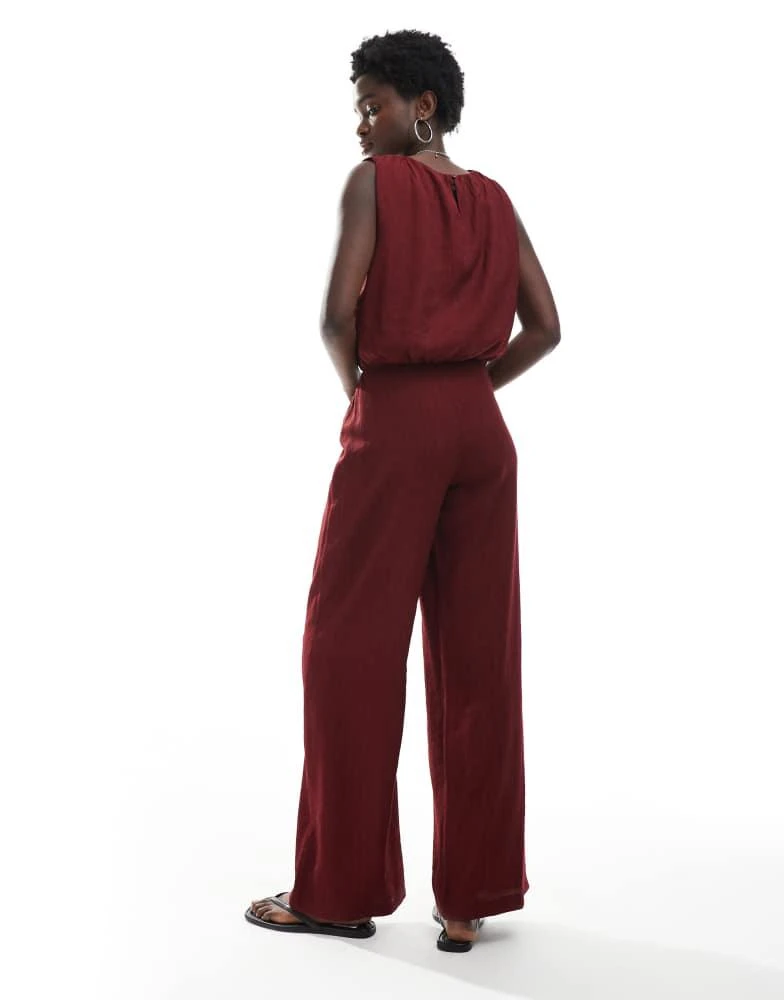 Pull&Bear Pull&Bear textured wide leg trouser co-ord in burgundy 3