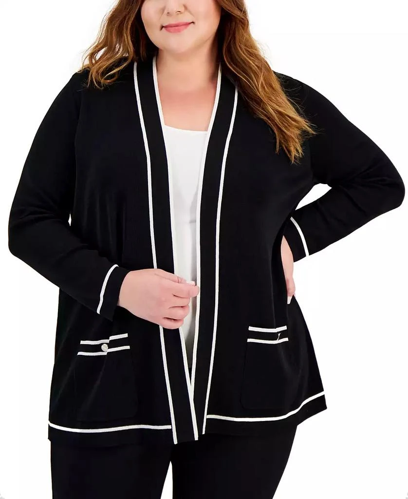 Anne Klein Plus Size Malibu Contrast-Trim Open-Front Cardigan 1