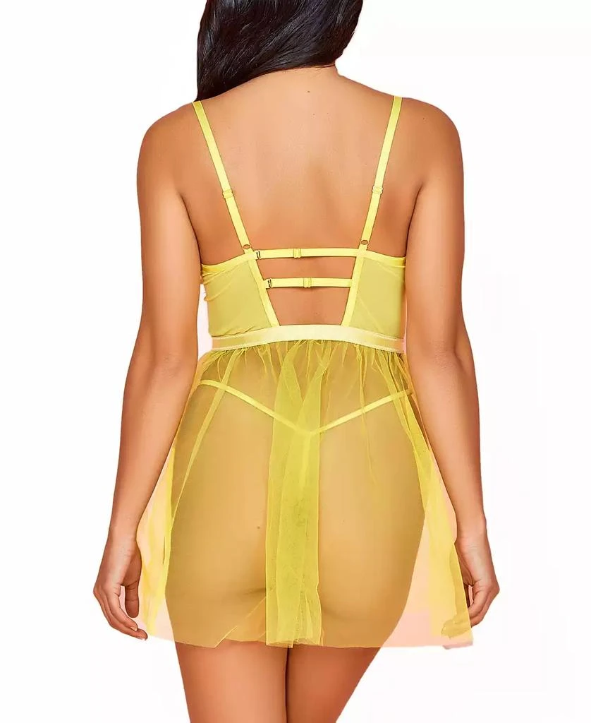 Hauty Women’s 2 PC Organza Babydoll Lingerie Set with Floral Laced Bodice 3