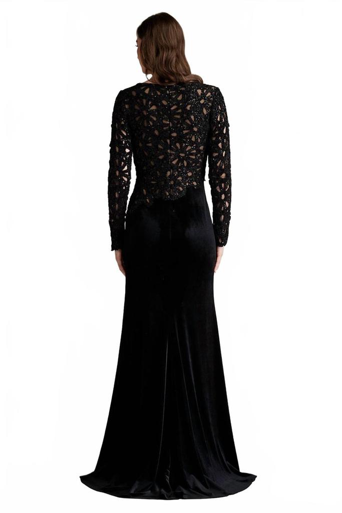 Tadashi Shoji Sinnott Chenille Embroidered Gown In Black/nude